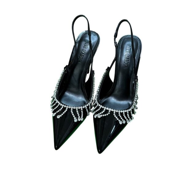 Steve Madden Black Patent Rhinestone Slingback Heels NWT | Size 8 - Picture 6 of 7